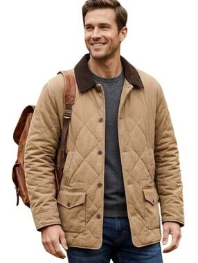 Ocean Pacific Tan Suede Collar Quilted Barn Coat Pockets Lined Size XL